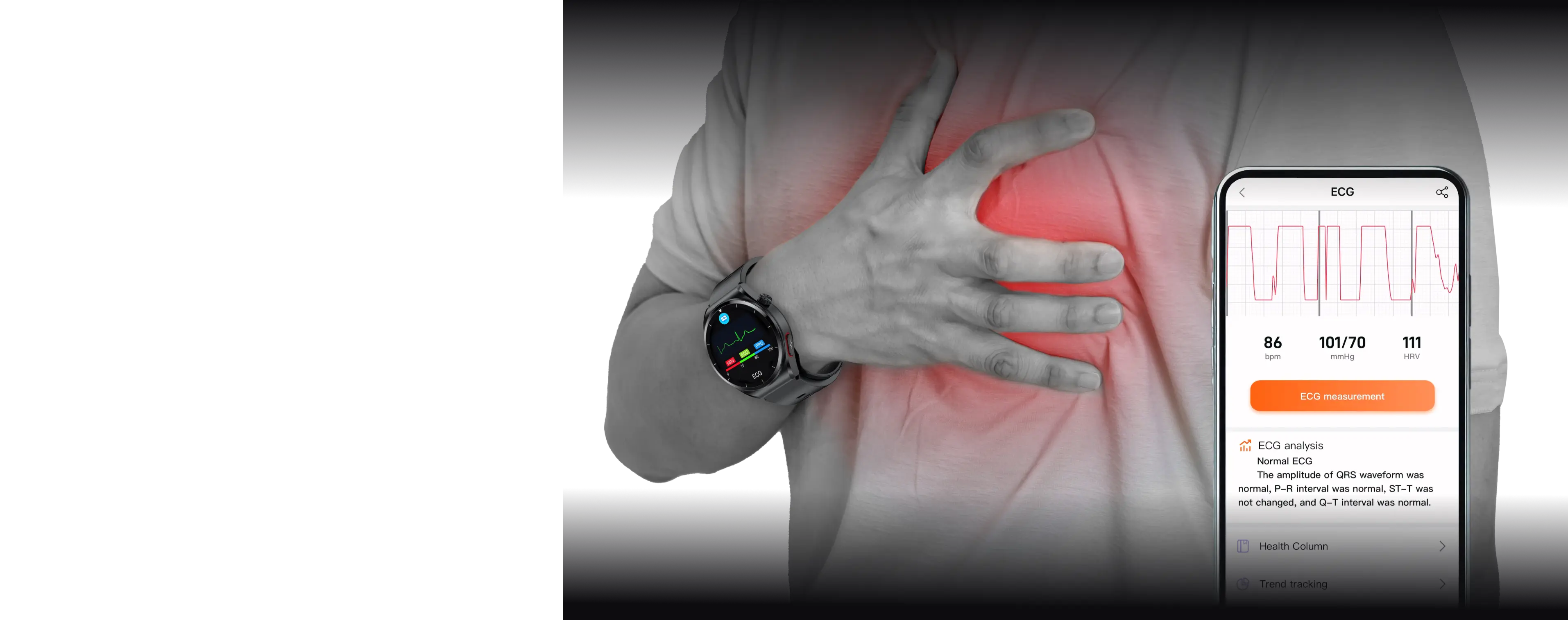 Qioob BP Watch measuring ECG, PPG, HRV, etc.