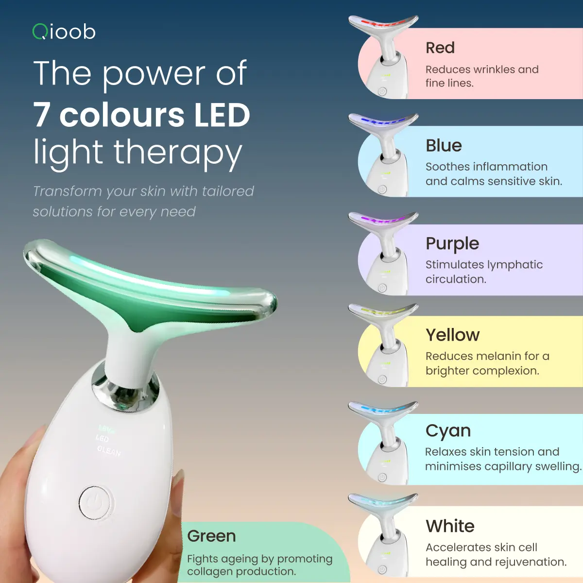 7 colours led light therapy wrinkle remover face massager